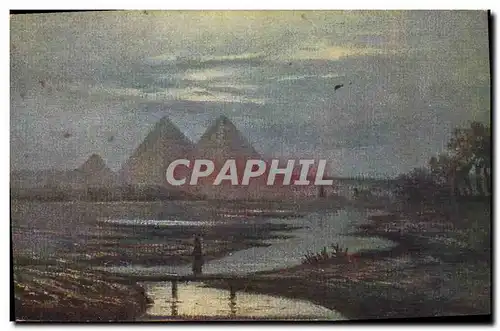 Cartes postales Egypt Egypte Au clair de Lune Pyramides