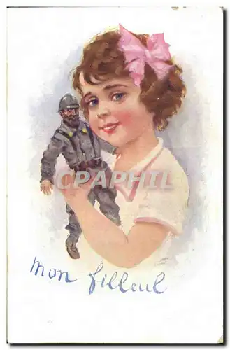 Ansichtskarte AK Fantaisie Enfant Poupee Notre filleul Militaria