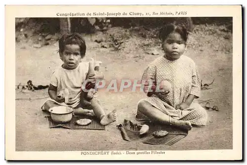Cartes postales Fantaisie Enfant Poupee Pondichery Inde Deux gentilles filleules