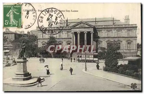 Cartes postales Palais de justice et statue Gay Lussac Limoges Tramway