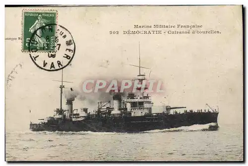 Cartes postales Bateau de Guerre Democratie Cuirasse a tourelles
