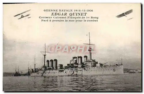 Ansichtskarte AK Bateau de Guerre Edgar Quinet Croiseur Cuirasse Francais de 1er rang Pare a prendre la mer pour