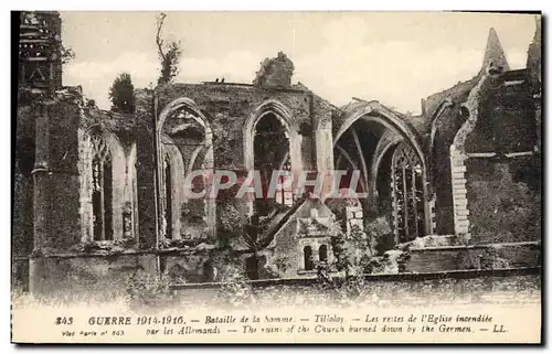 Ansichtskarte AK Militaria Bataille de la Somme Tilloloy Les restes de l'eglise incendiee