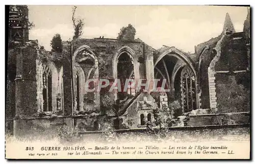 Cartes postales Militaria Bataille de la Somme Tilloloy Les restes de l'eglise incendiee