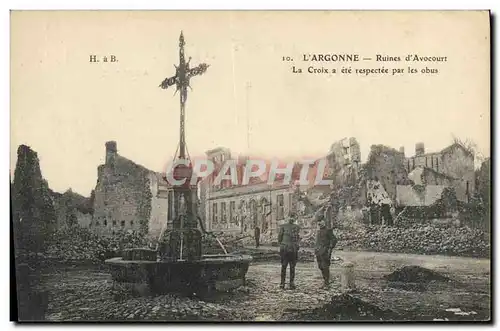 Cartes postales Militaria L'Argonne Ruines d'Avocourt La croix a ete respectee par les obus