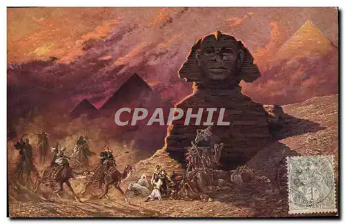 Ansichtskarte AK Egypt Egypte Le sphinx au Simoun Timbre du Levant