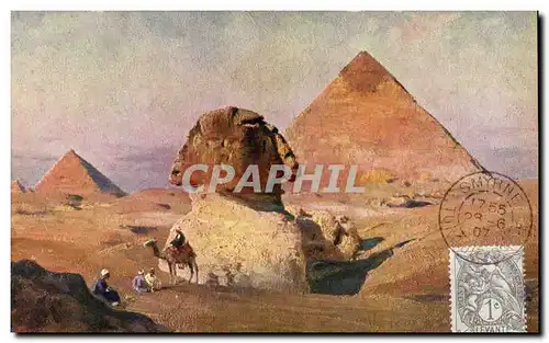 Cartes postales Egypt Egypte Le sphinx et les Pyramides Timbre du Levant
