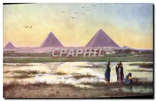 Ansichtskarte AK Egypt Egypte Pyramids of Ghizeh Evening