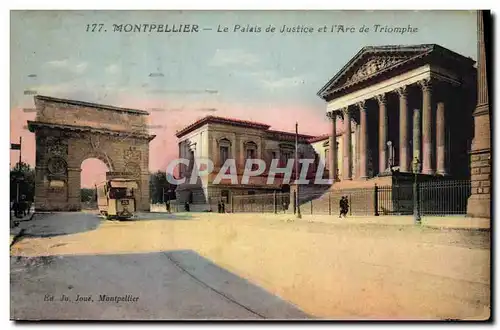 Cartes postales Montpellier le palais de justice et l'Arc de Triomphe Tramway
