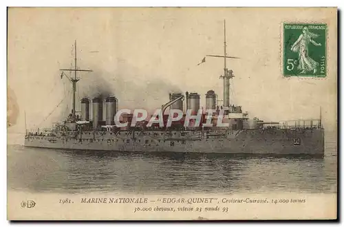 Cartes postales Bateau de Guerre Edgar Quinet Croiseur Cuirasse