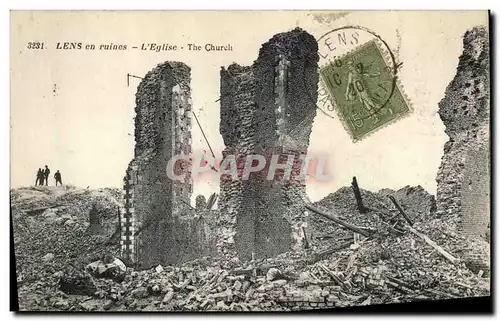 Cartes postales Militaria Lens en ruines L'eglise