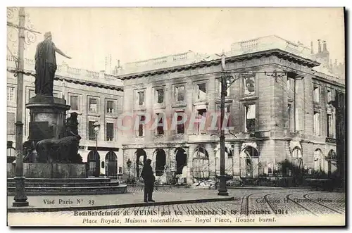 Ansichtskarte AK Militaria Bombardement de Reims par les Allemands Place Royale Maisons incendiees