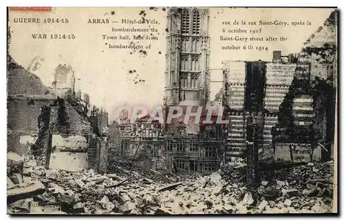 Cartes postales Militaria Arras Hotel de ville vue de la rue Saint Gery