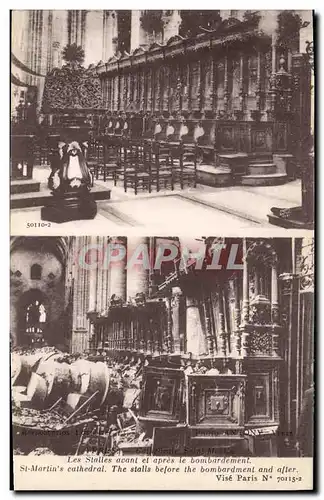 Cartes postales Militaria Arras cathedrale Saint Martin les stalles avant et apres le bombardement