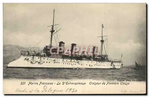 Cartes postales Bateau de guerre Le D'Entrecasteaux Croiseur de premiere classe