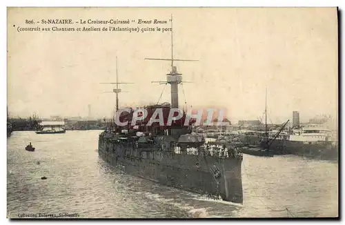 Cartes postales Bateau de guerre St Nazaire Ernest Renan Chantiers et Ateliers de l'Atlantique quitte le port