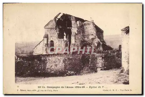 Cartes postales Militaria Campagne de l'Aisne Eglise d eV