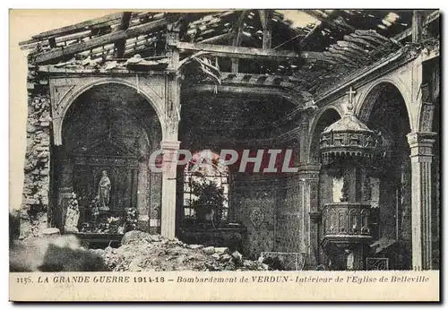 Ansichtskarte AK Militaria Bombardement de Verdun Interieur de l'eglise de Belleville