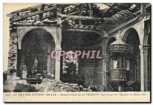 Cartes postales Militaria Bombardement de Verdun Interieur de l'eglise de Belleville