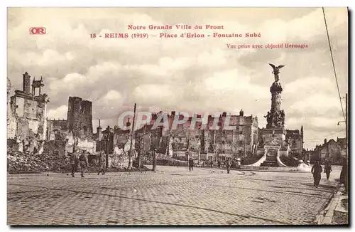 Cartes postales Militaria Reims Place d'Erlon Fontaine Sube