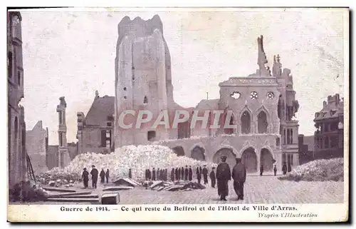 Cartes postales Militaria Ce qui reste du beffroi et de l'Hotel de ville d'Arras