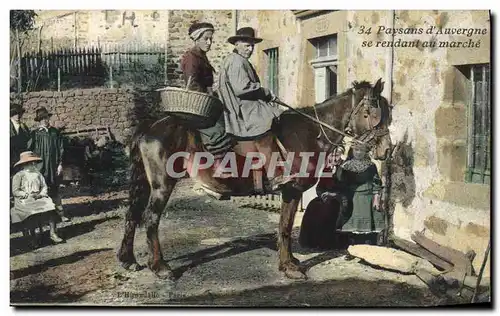Cartes postales Folklore Paysans d'Auvergne se rendant au marche Cheval
