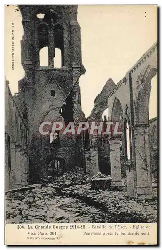 Cartes postales Militaria Bataille de l'Yser Eglise de Pervysse apres le bombardement