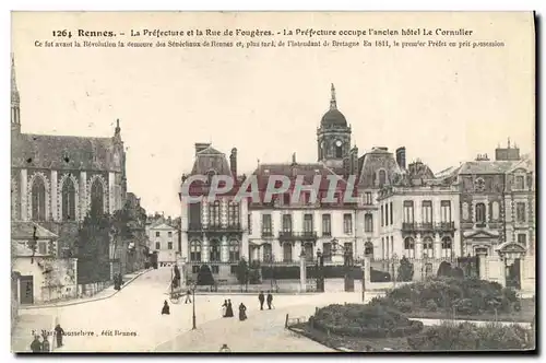 Cartes postales Rennes La Prefecture et la rue de Fougeres Hotel La Cornulier