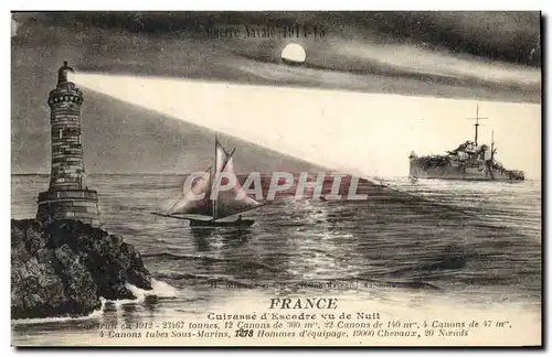 Ansichtskarte AK Bateau de Guerre France Cuirasse d'escadre vu de nuit Phare