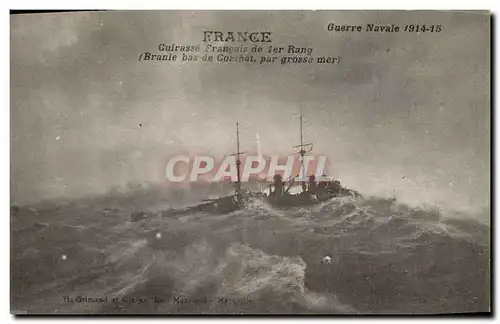 Ansichtskarte AK Bateau de Guerre France Cuirasse Francais de 1er rang Branle bas de combat par grosse mer