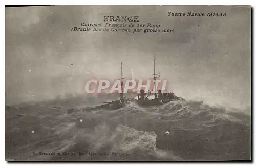 Cartes postales Bateau de Guerre France Cuirasse Francais de 1er rang Branle bas de combat par grosse mer
