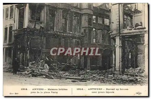 Ansichtskarte AK Militaria Anvers Maisons brulees pres de la Place Verte