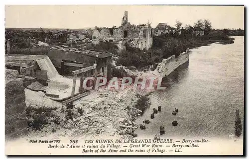 Cartes postales Militaria Berry au Bac Bords de l'Aisne et ruines du village
