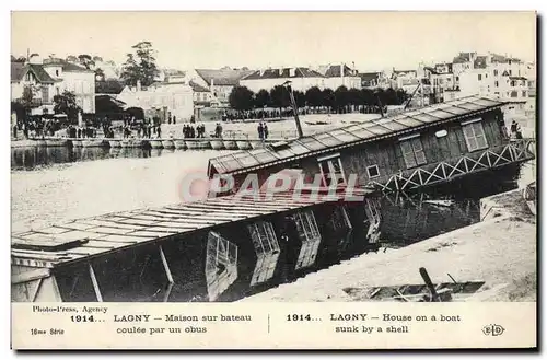 Cartes postales Militaria Lagny Maison sur bateau coulee par un obus