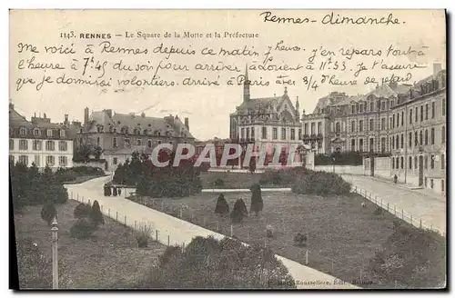 Cartes postales Rennes Le square de la Motte et le Prefecture
