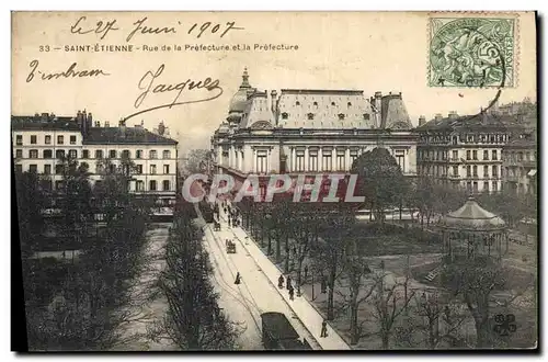 Cartes postales Saint Etienne Rue de la Prefecture et la Prefecture Tramway