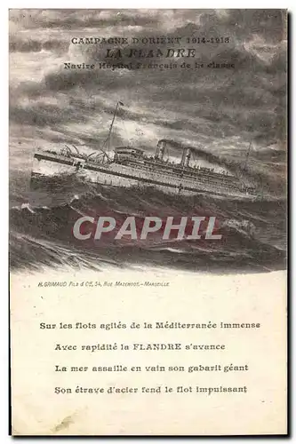 Cartes postales Bateau de guerre La Flandre Navire Hopital Francais de 1er classe