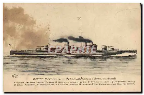 Cartes postales Bateau de guerre France Cuirasse d'escadre Dreadnought