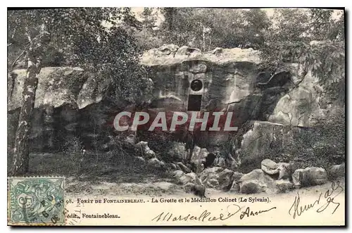 Ansichtskarte AK Grotte Grottes Foret de Fontainebleau La grotte et le medaillon Colinet Le Sylvain
