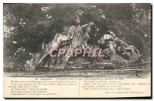 Cartes postales Grotte Grottes Lourdes La grotte d'apres une photographie originale de 1858
