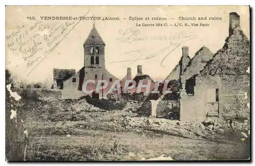 Cartes postales Militaria La Guerre Vendresse et Troyon Eglise et ruines