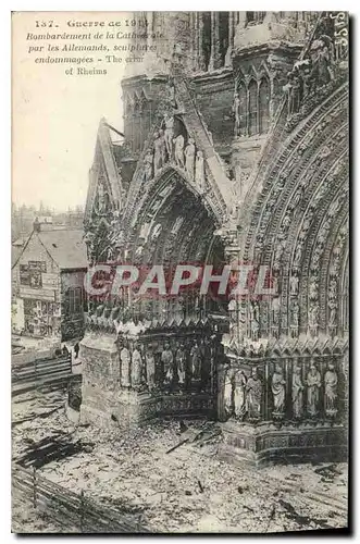 Cartes postales Militaria Bombardement de la cathedrale Reims