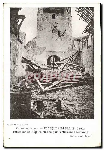 Ansichtskarte AK Militaria Foncquevillers Interieur de l'eglise ruinee par l'artillerie allemande