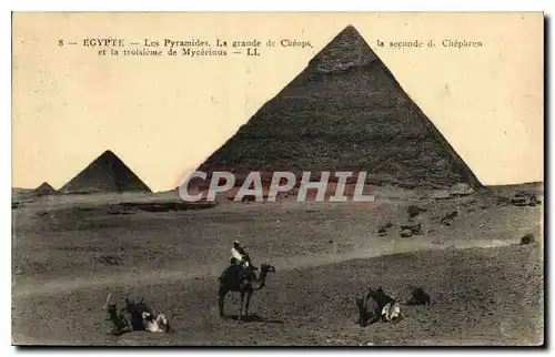 Ansichtskarte AK Egypt Egypte Les pyramides La grande de Cheops le seconde de Chephren et la troisieme de Mycerin