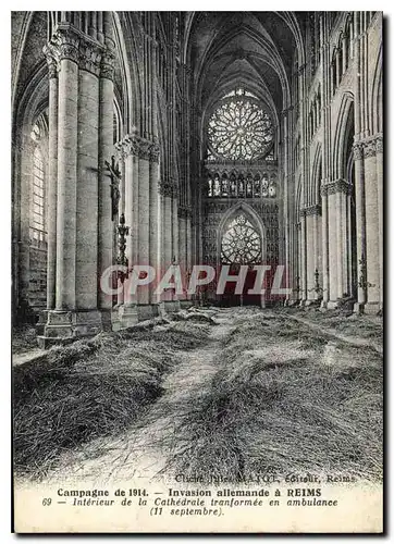 Ansichtskarte AK Militaria Campagne de 1914 Invasion allemande a Reims Interieur de la cathedrale transformee en