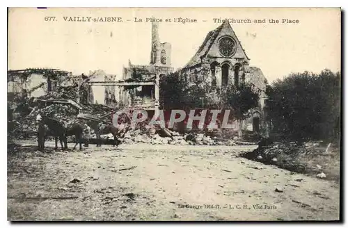 Cartes postales Militaria Vailly Aisne La Place et l'Eglise