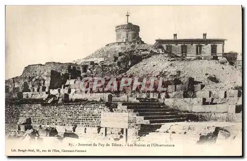 Cartes postales Folklore Sommet du Puy de Dome les Ruines et l'Observatoire