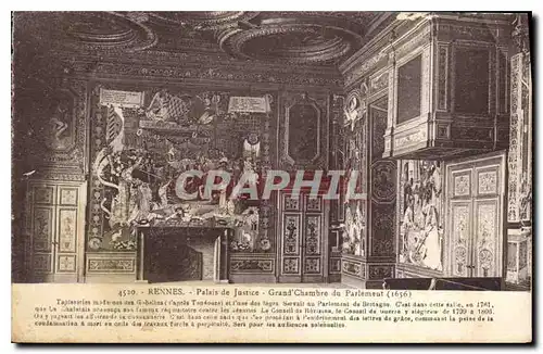 Cartes postales Rennes Palais de Justice grand chambre du parlement 1656