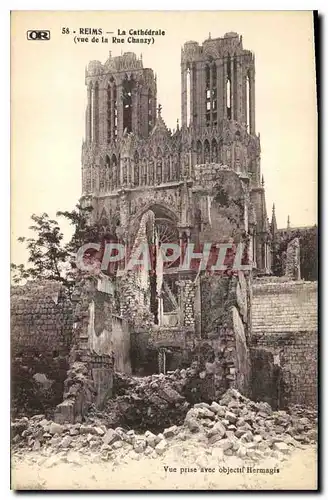 Cartes postales Militaria Reims la cathedrale vue de la rue Chanzy
