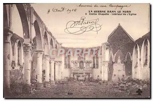 Cartes postales Militaria La Guerre dans le Nord Vieille Chapelle Interieur de L'Eglise